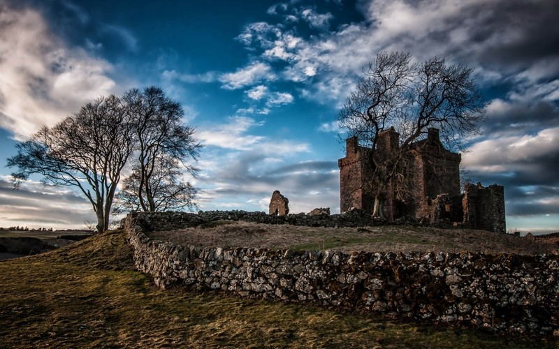 Scotland, castle, building, old, sky, trees, outdoors