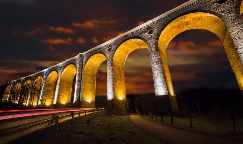 viaduct, architecture, night, arch, long exposure