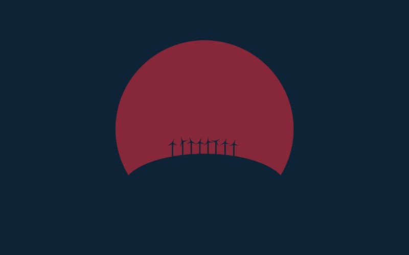 minimalism, abstract, Sun, red, windmill, wind farm