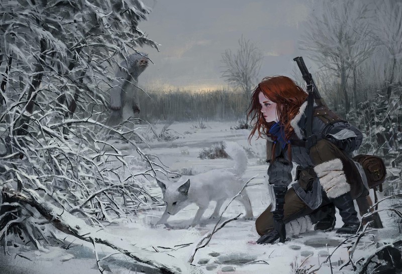 redhead, artwork, winter
