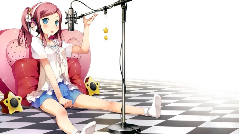 Kantoku, anime girls, singer, microphone