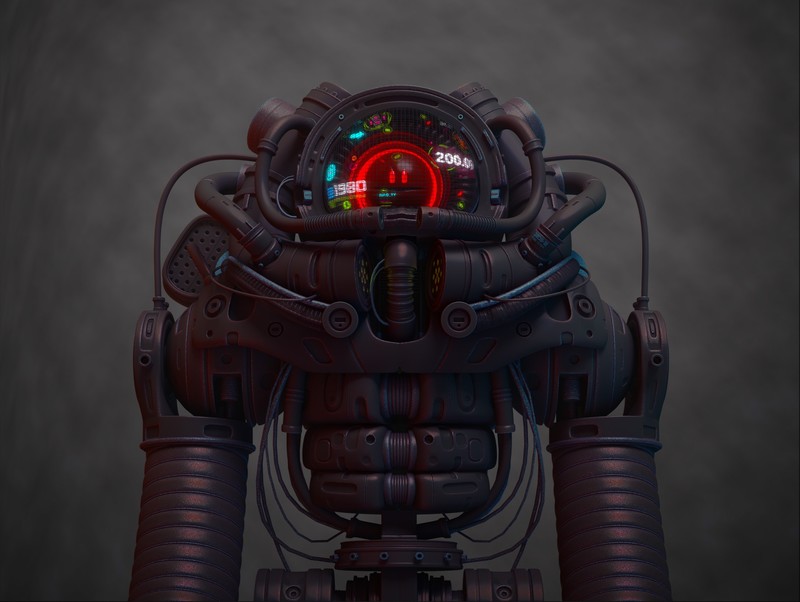 robot, digital art, futuristic, numbers