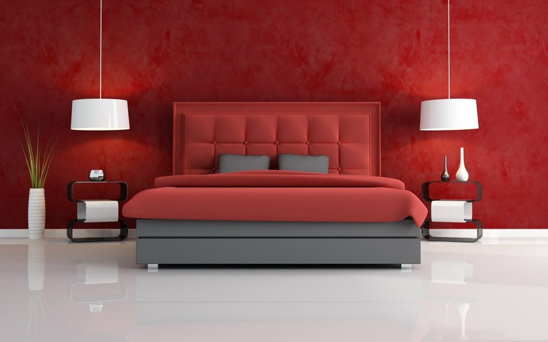 red, bed, room, interior