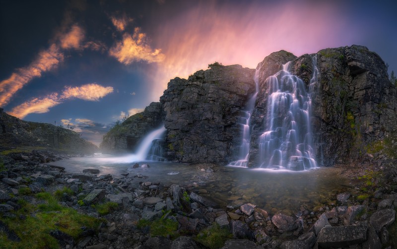 nature, waterfall, water, long exposure