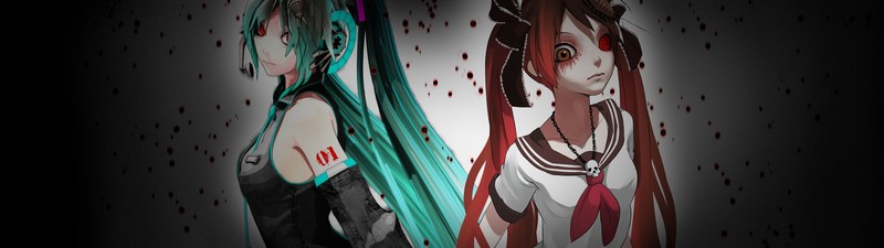 anime, Hatsune Miku, Vocaloid, multiple display, dual monitors