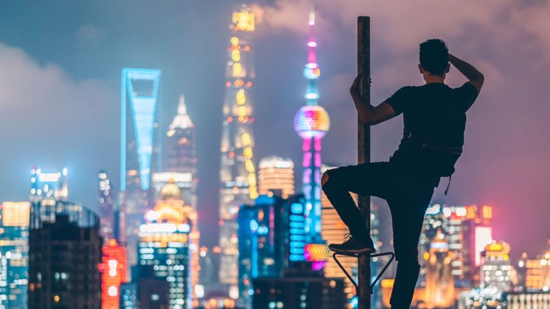 man, night city, view, overview, building, lights, 4k