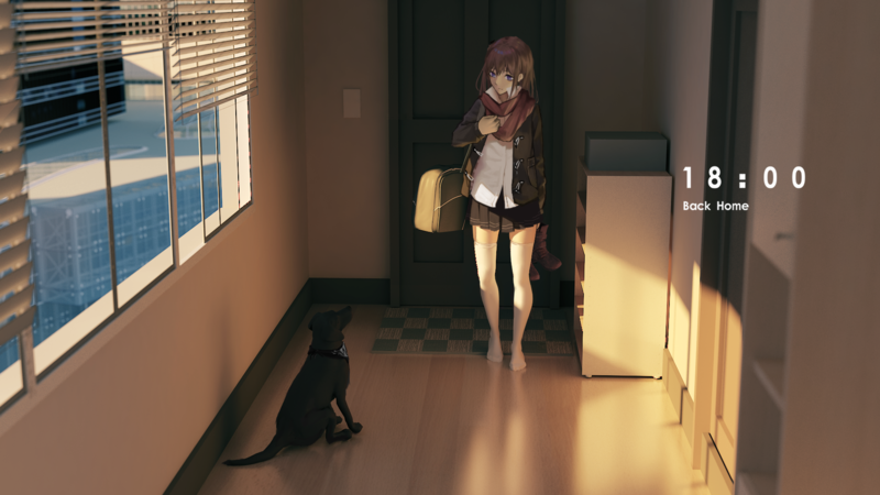 anime girls, dog, white stockings