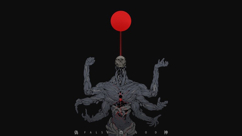 skull, black background, artwork, digital art, God, red, circle, Ching Yeh