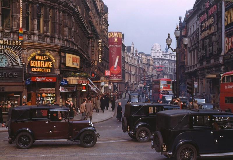 England, vintage, cityscape, urban, car, street, traffic