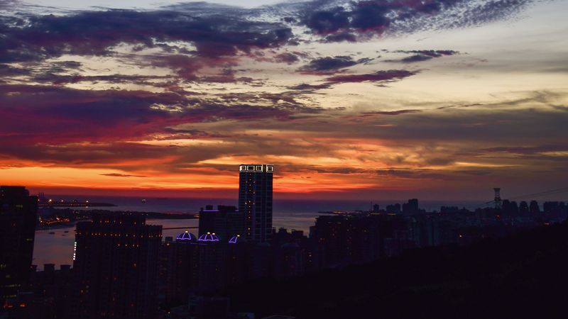 city, aerial view, sunset, dusk, view, overview, 4k