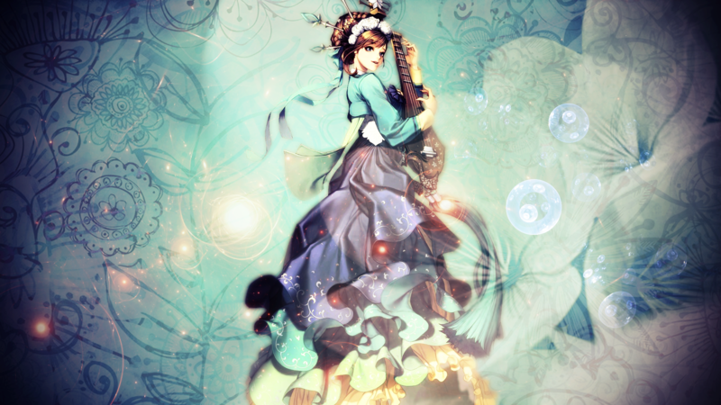 manga, dress, blue, flowers