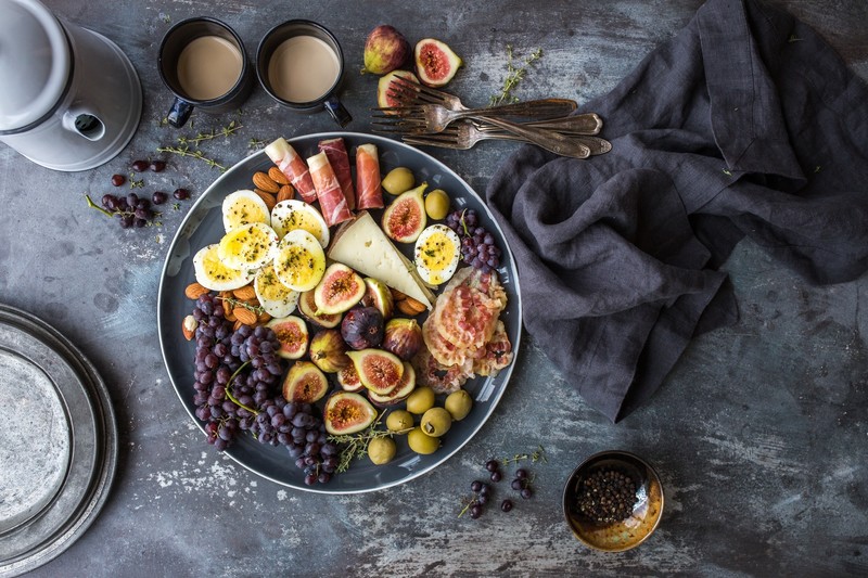 food, still life, eggs, mangos, coffee
