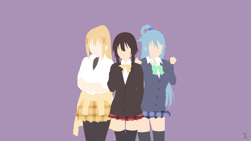Kono Subarashii Sekai ni Shukufuku wo!, Megumin, Darkness (KonoSuba), Aqua (KonoSuba), minimalism, simple background, Rendracula