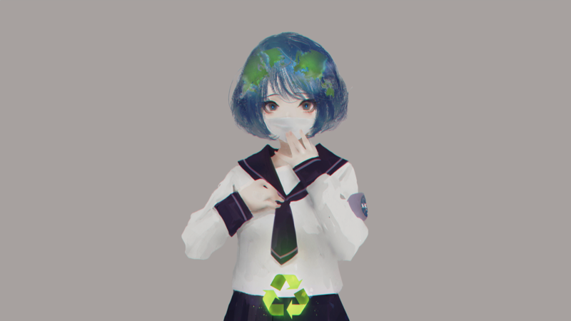Earth-chan, school uniform, face mask, NASA, simple background, Aoi Ogata, love, anime girls