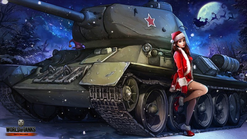 video games, World of Tanks, anime, Santa hats, tank, sleigh