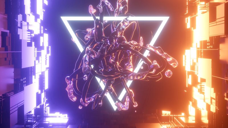 triangle, clot, neon, glow, bright, 4k