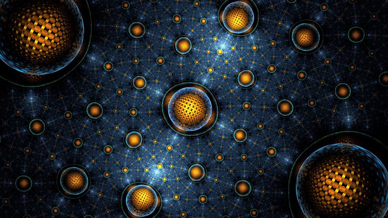 fractal, balls, spheres, glow, mesh, 4k