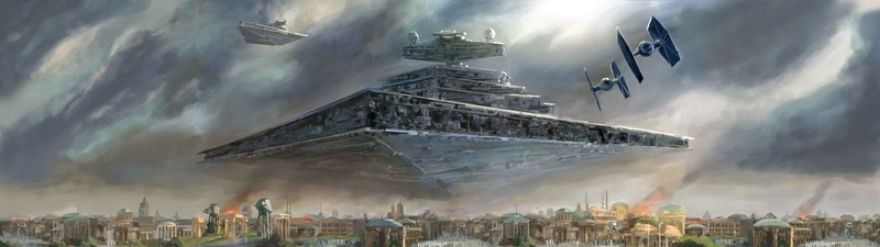 Star Destroyer, Naboo, TIE Fighter, AT-AT Walker, Star Wars, painting, Imperial Forces, spaceship, science fiction, Star Wars Ships