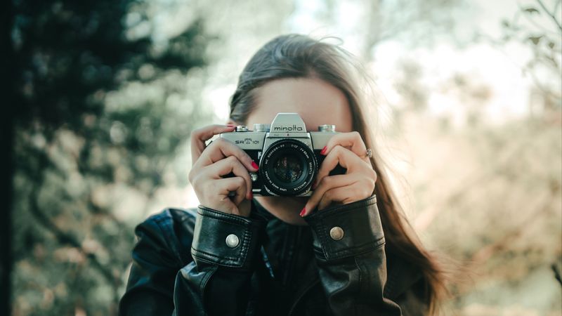girl, camera, lens, photographer, photo, 4k