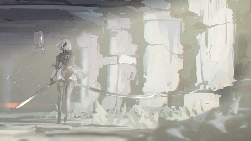 Nier: Automata, 2B (Nier: Automata), white hair, NieR