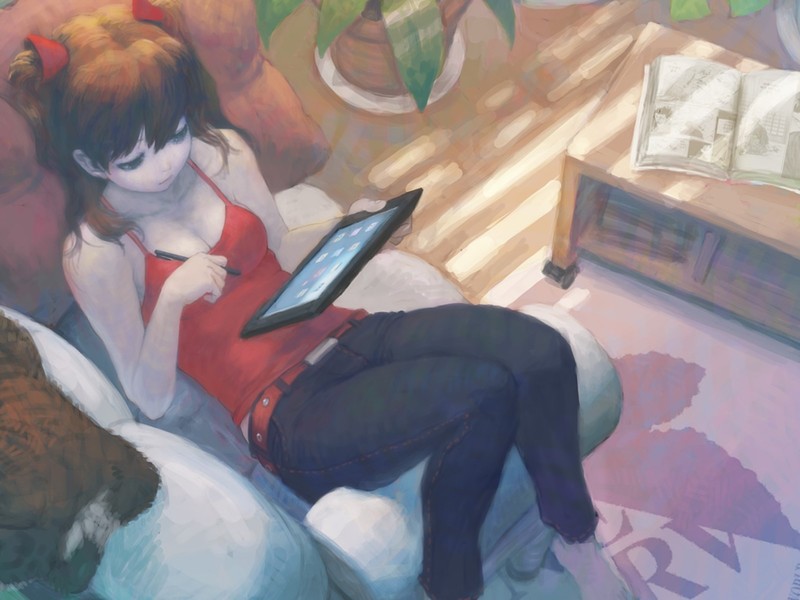 Neon Genesis Evangelion, Asuka Langley Soryu, tank top, drawing, anime girls