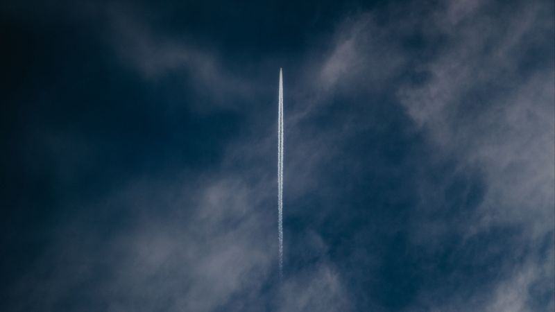 plane, trail, sky, clouds, smoke, 4k