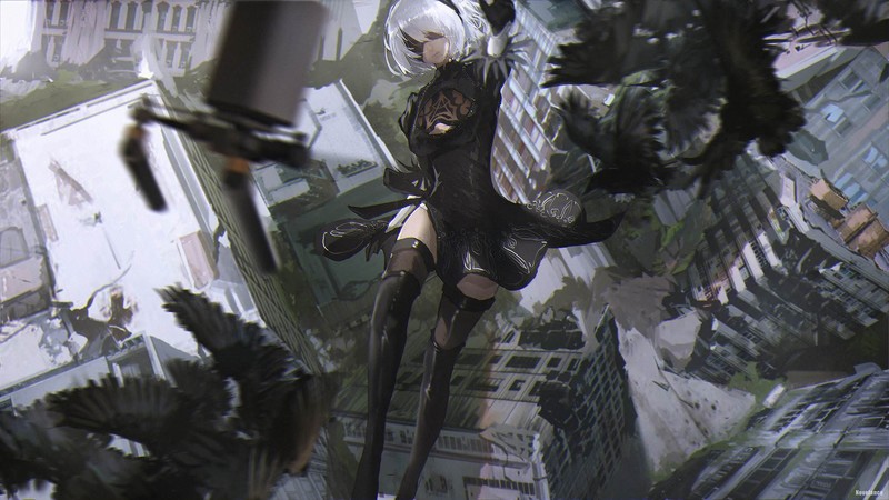 Nier: Automata, 2B (Nier: Automata), white hair, NieR, novelance