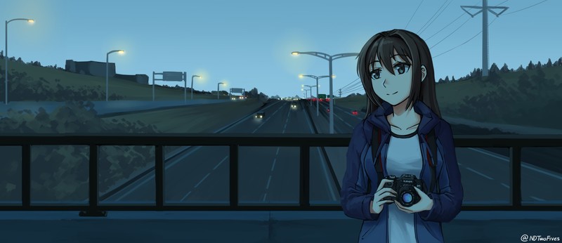 anime girls, sky, camera