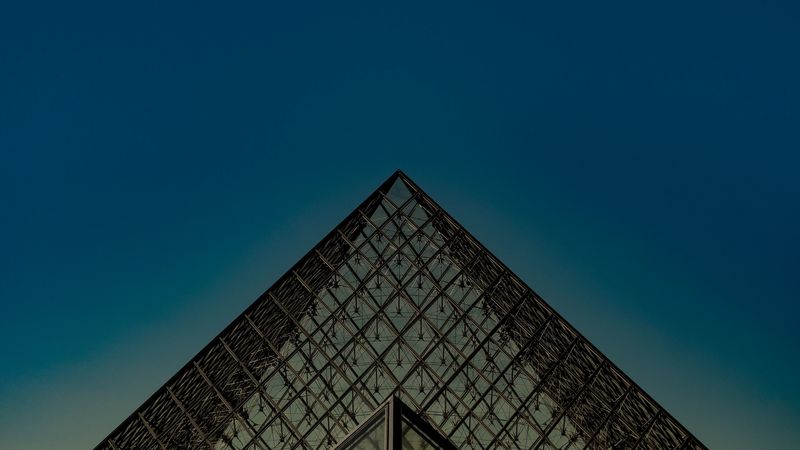 building, pyramid, architecture, construction, glass, 4k