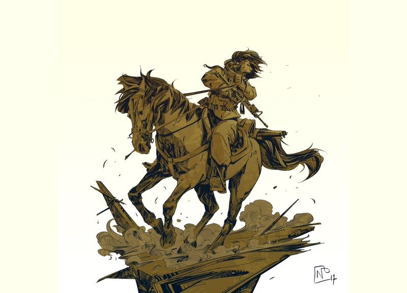 drawing, horse, soldier, Nicolas Petrimaux, gun, lion