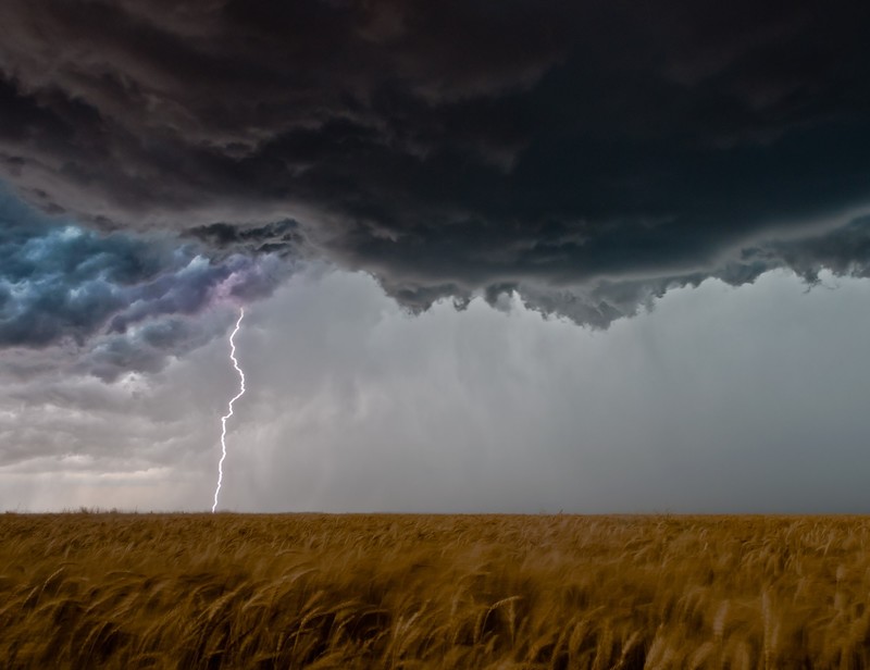 nature, landscape, lightning, long exposure, Oklahoma, USA, field, clouds, spikelets, storm, horizon