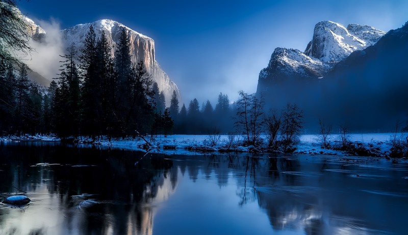 snow, winter, lake, reflection, trees, clouds, mountains, photography, sky