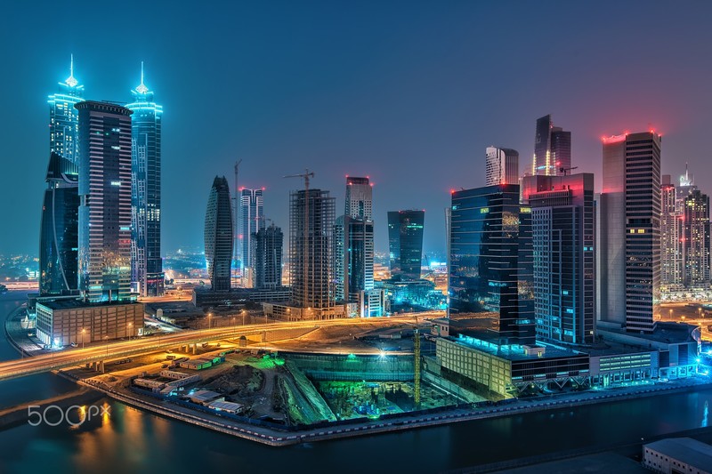cityscape, night, lights, 500px, watermarked, Dubai