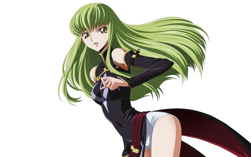 Code Geass, anime, women, anime girls, digital art, cartoon, C.C., long hair, green hair, yellow eyes, thighs, tight clothing, tight shorts