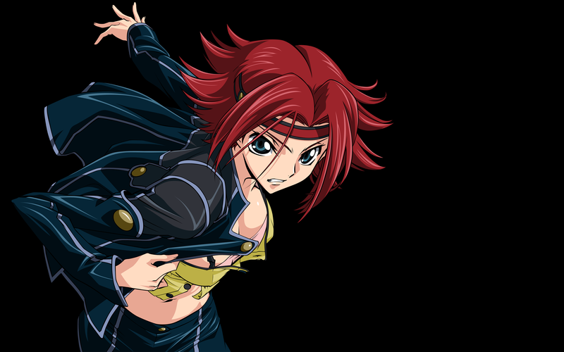 Code Geass, anime, women, anime girls, digital art, cartoon, simple background, blue eyes, short hair, redhead, Kallen Stadtfeld, belly, headband, cleavage, big boobs, looking at viewer