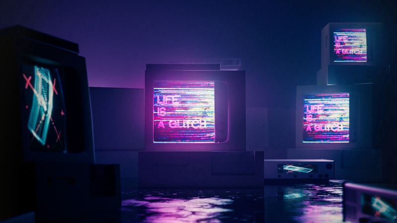 monitor, glow, glitch, darkness, reflection, 4k