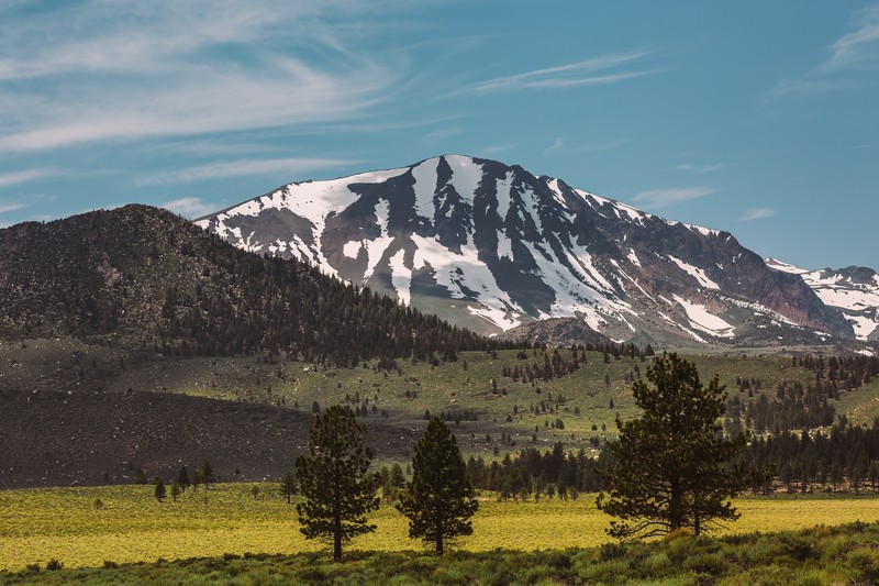 mountains, snow, forest, landscape, nature, clouds