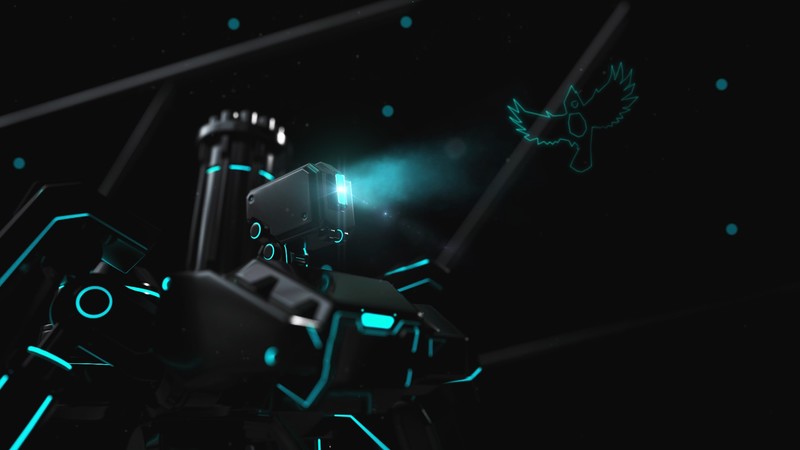 Rakan Khamash, Bastion (Overwatch), neon, birds, machine, Overwatch, cyan, black