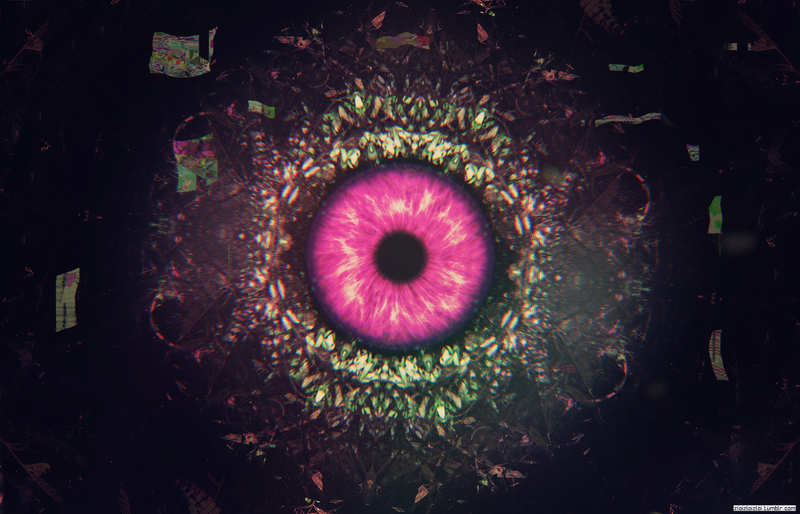 glitch art, eyes, abstract, purple