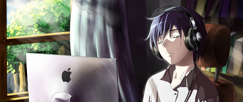 anime, laptop, headphones, Apple Inc., ultra-wide, MacBook