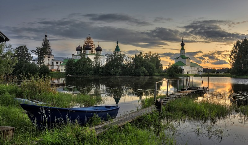 Russia, landscape, boat, water