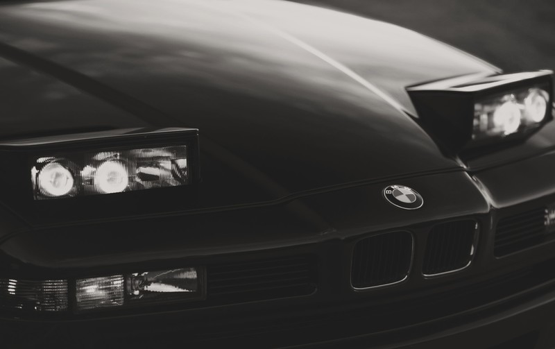 car, BMW, BMW E31, monochrome, black, pop-up headlights, BMW 8 series