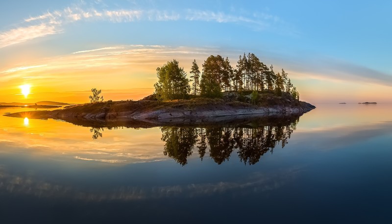 nature, water, sky, trees, island