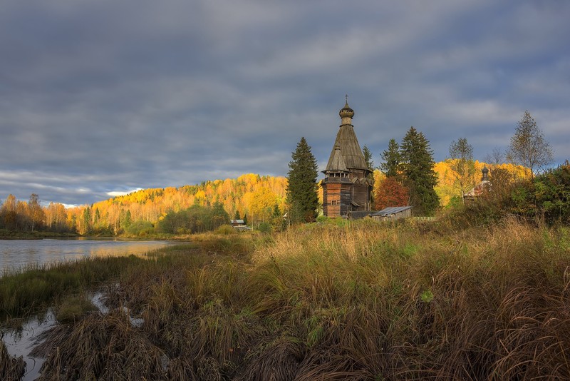 landscape, Russia, sky, plants, church