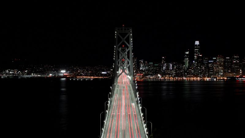 bridge, night, city, lights, dark, 4k