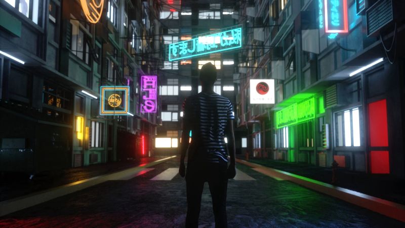 silhouette, street, city, night, lights, buildings, 4k