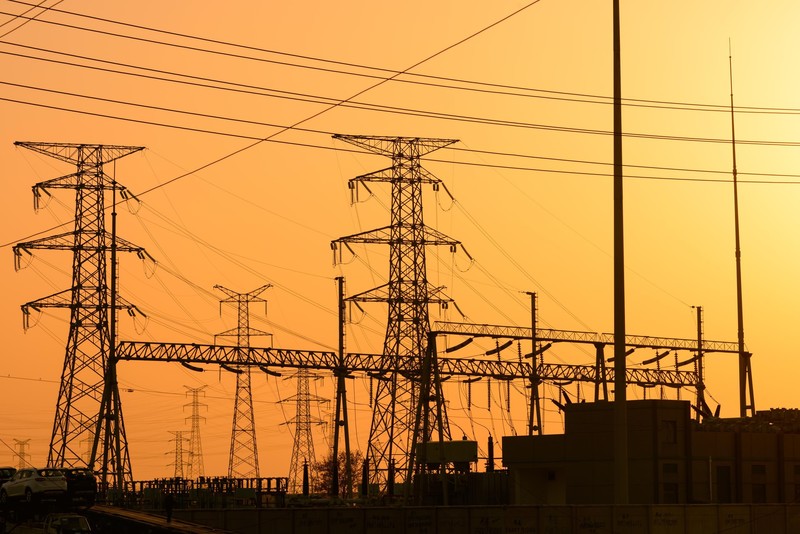 power lines, sunset, sky, sunlight