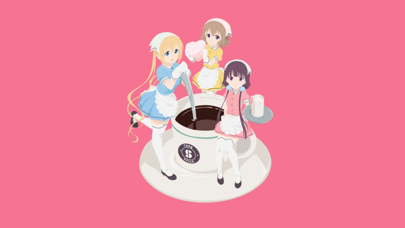 Sakuranomiya Maika, Hinata Kaho, Hoshikawa Mafuyu, minimalism, simple background, anime girls, BLEND-S, pink, pink background