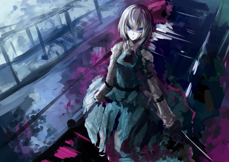 illustration, anime girls, anime, blue eyes, high angle