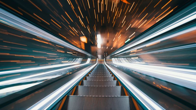 escalator, stairs, movement, long exposure, 4k